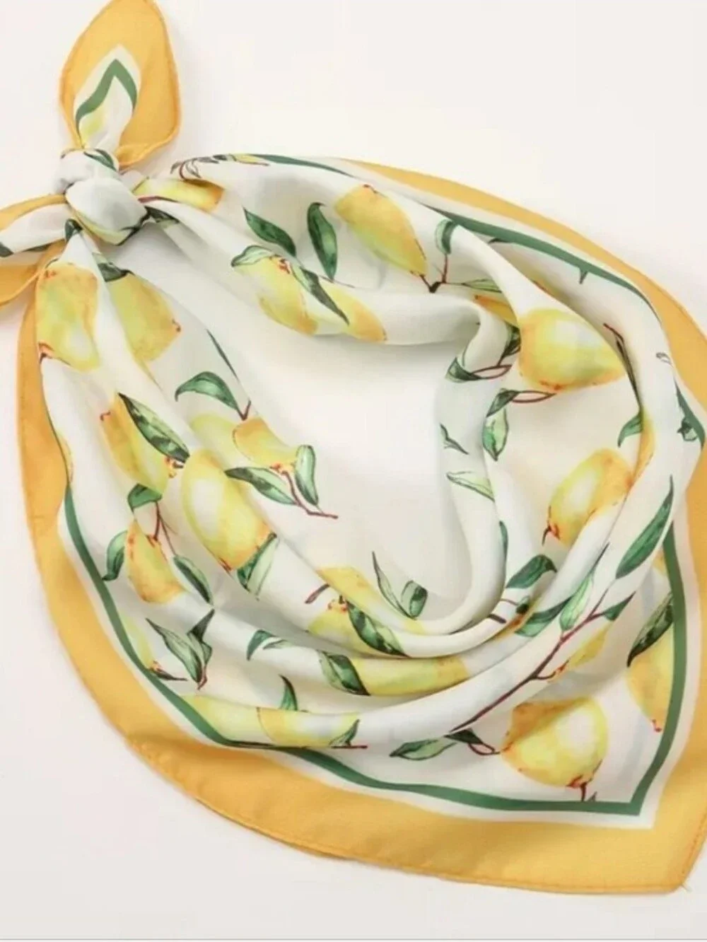 Yellow Lemon Print Silk-Feel Scarf - Women Accessories